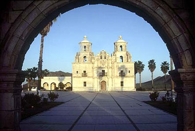 view of La Pursima Concepcin de Caborca through an arch at the entrance