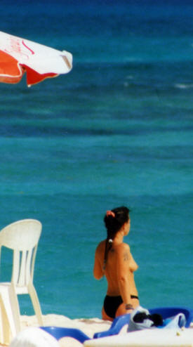 topless sunbather on the beach Playa del Carmen, Mexico Bill Bell Photograph