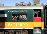 anticpating a memorable rain ride up the Copper Canyon, the first class Chihauhau Pacifico train leaves El Furete