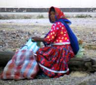 Vendors sell their baskets 