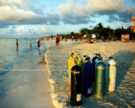Preparing to scuba dive the reef Isla Mujeres Quintana Roo, Mexico Photography By Bill and Dot Bell